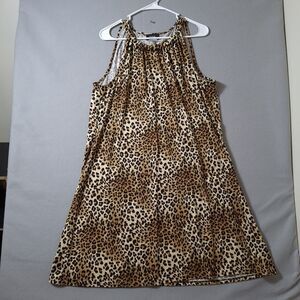 MSK Dress Women’s Size XL Leopard Print Sleeveless Halter Swing A Line